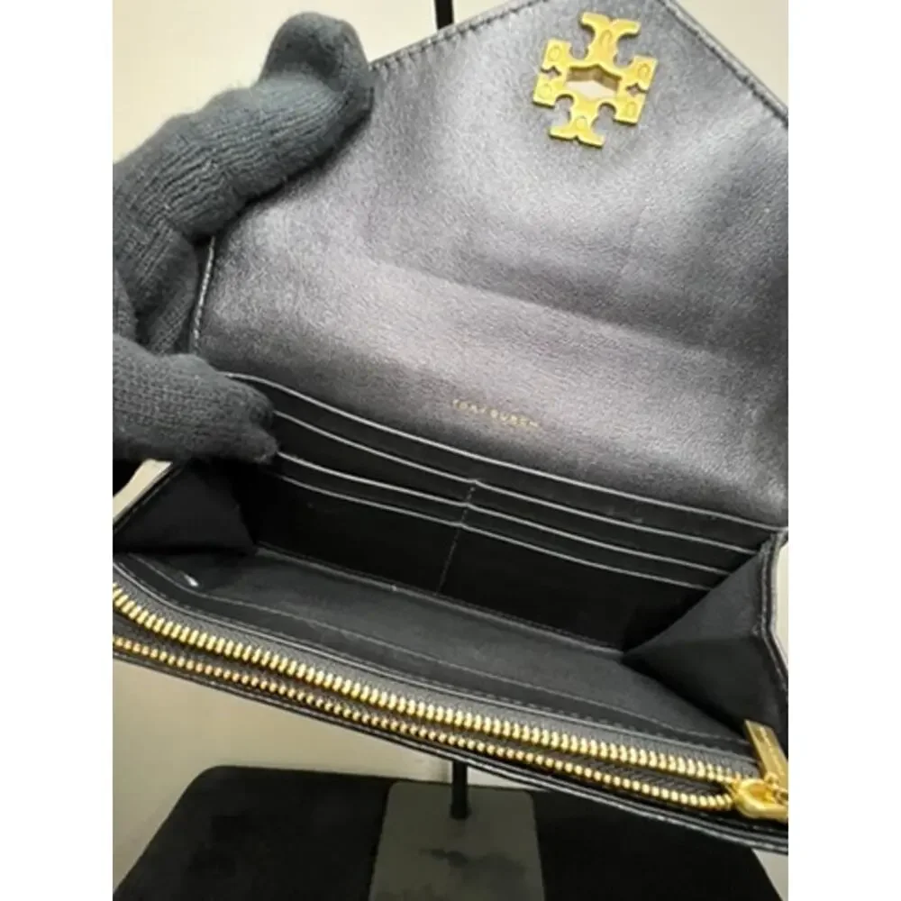 Tory Burch Kira Moto Quilt Black Leather Chain Wallet Crossbody Bag